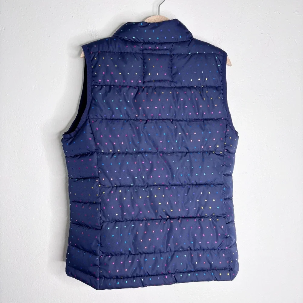 Gap Kids Cold Control Metallic Rainbow Dot Navy Puffer Vest size M EUC
